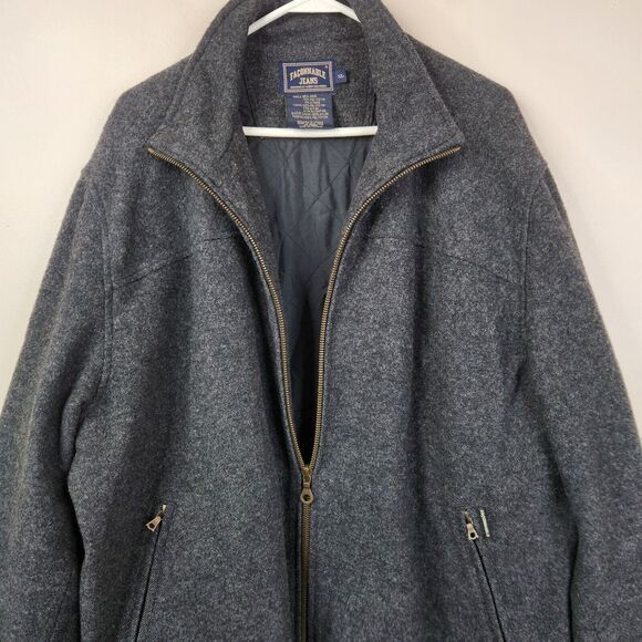 Vintage Faconnable Mens Wool Blend Full Zip Mock Neck Coat XL - Picture 2 of 9